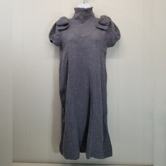 Moth SMALL Gray Jay Wool Sweater Dress Bows Anthropologie Merino Wool Blend - Picture 1 of 4